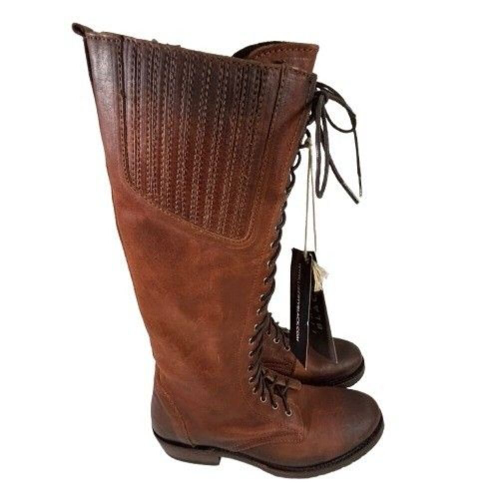 Liberty Black Zip Tall Brown Distressed Leather Riding Boots Women's SZ 6.5 - Picture 4 of 16